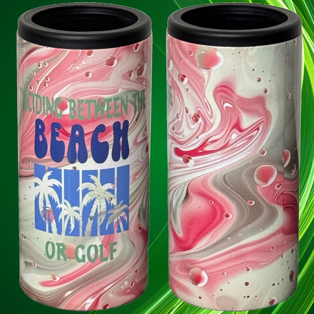 NIB Custom Sublimation 12 is Skinny Can Insulated Cooler | Beach Or Golf